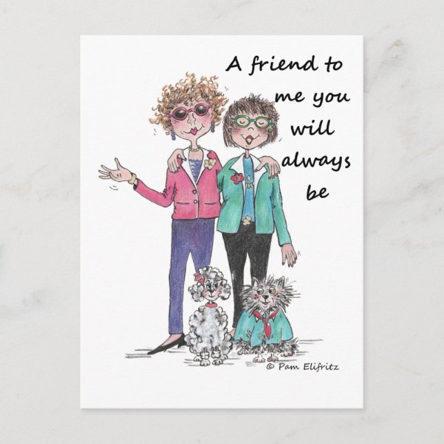 Postal Esbozo de color Arte Dos amigos Chicas juntos (Anverso)
