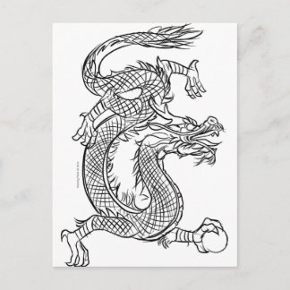 Postal Esbozo de dibujo de la línea del dragón chino Fant