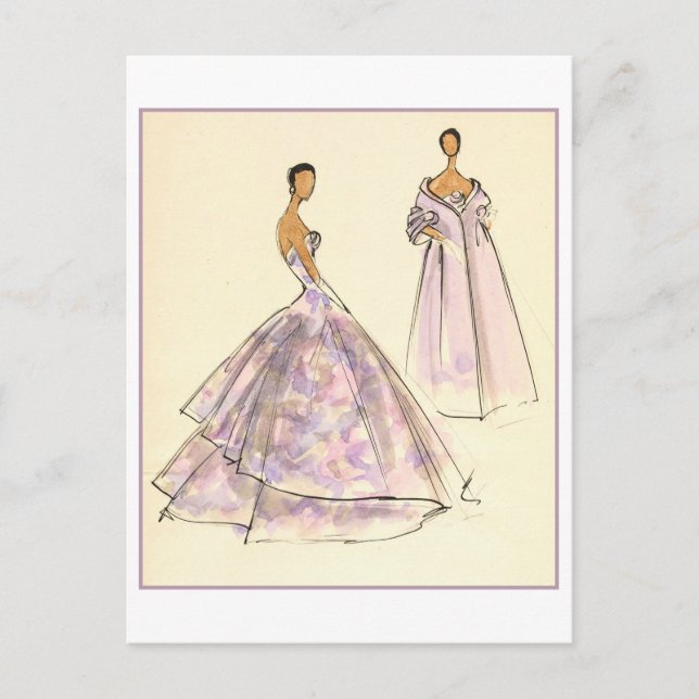Postal Esbozo de diseño de moda de moda de la noche (Anverso)