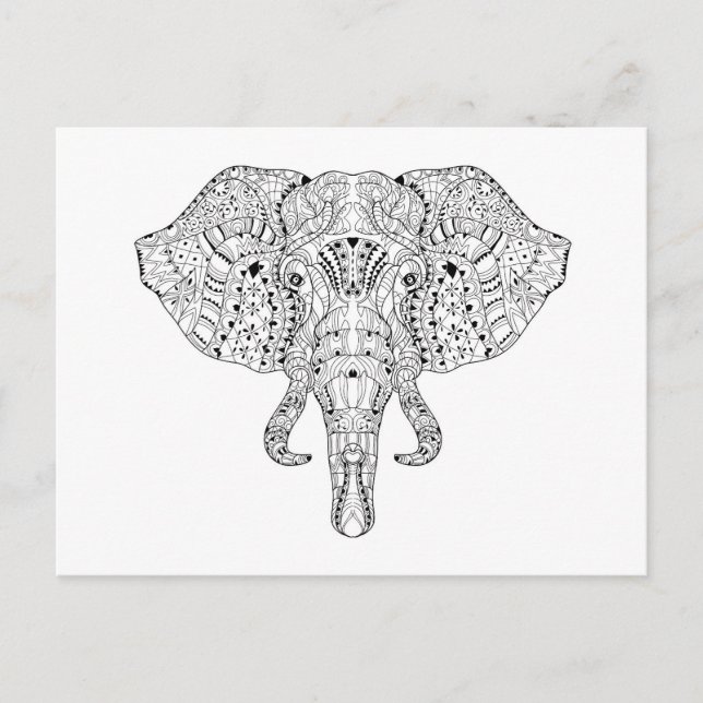 Postal Esbozo de Doodle Elephant Head (Anverso)