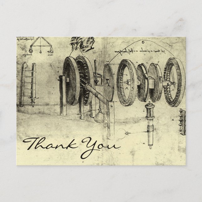 Postal Esbozo de ingeniería de ruedas de Leonardo da Vinc (Anverso)