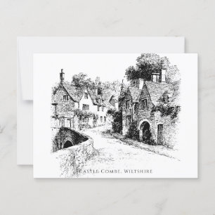 Postal Esbozo de la aldea del castillo Combe, Wiltshire E