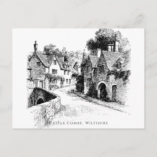 Postal Esbozo de la aldea del castillo Combe, Wiltshire E (Anverso)