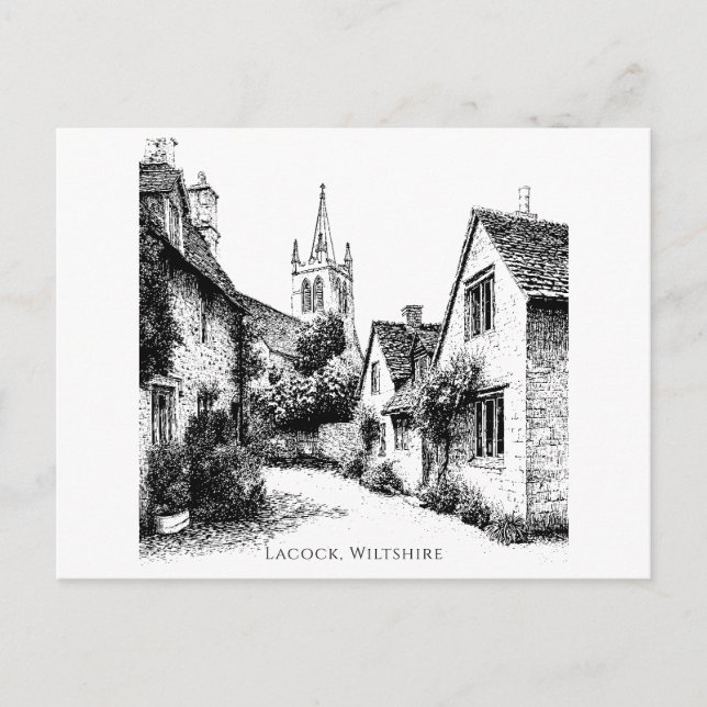Postal Esbozo de la aldea del lagarto, Wiltshire England (Anverso)