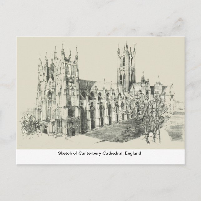 Postal Esbozo de la Catedral de Canterbury, Inglaterra (Anverso)