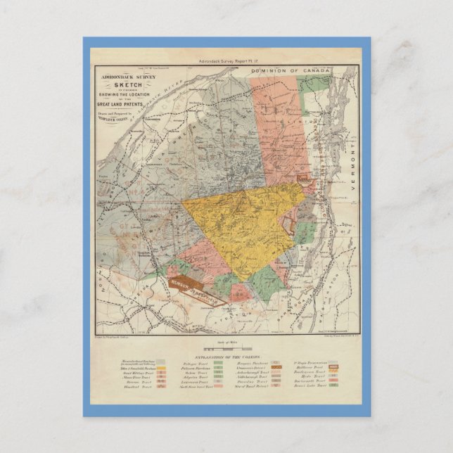 Postal Esbozo de la encuesta de Adirondack - Mapa de Verp (Anverso)