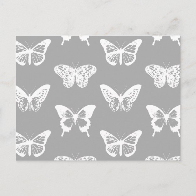 Postal Esbozo de mariposa, gris plateado y blanco (Anverso)