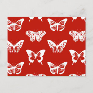 Postal Esbozo de mariposa, rojo profundo y blanco