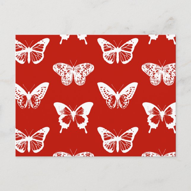 Postal Esbozo de mariposa, rojo profundo y blanco (Anverso)
