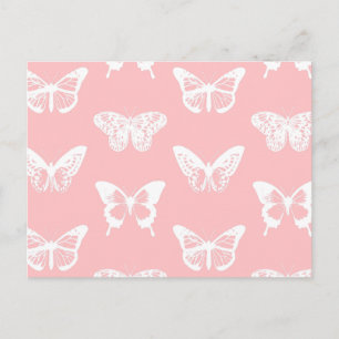 Postal Esbozo de mariposa, rosa concha y blanco