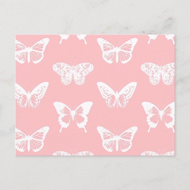 Postal Esbozo de mariposa, rosa concha y blanco (Anverso)