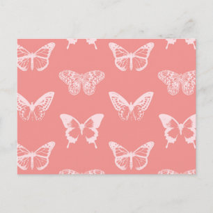 Postal Esbozo de mariposa, rosa de coral