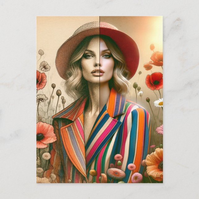 Postal Esbozo de moda de dos estilos de una mujer (Anverso)