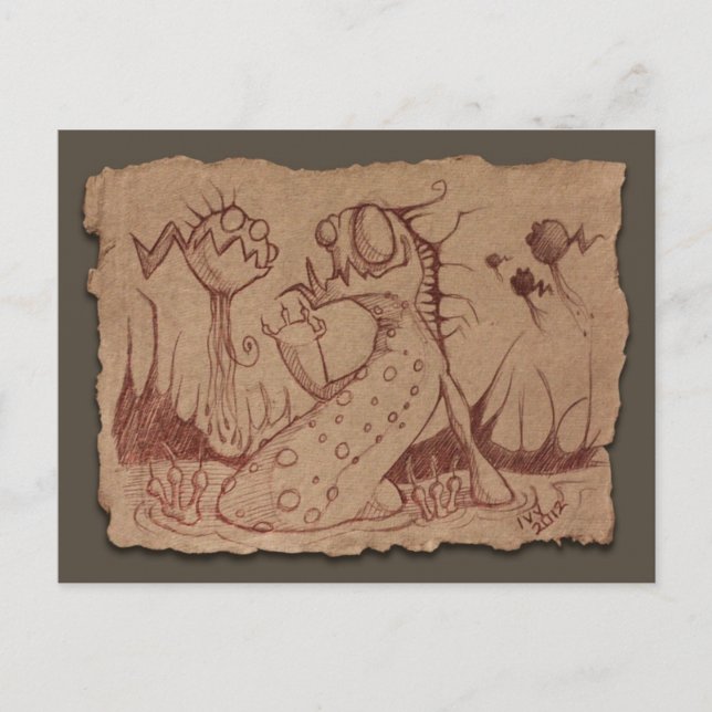 Postal Esbozo de papel gris: Cosa del pantano (Anverso)