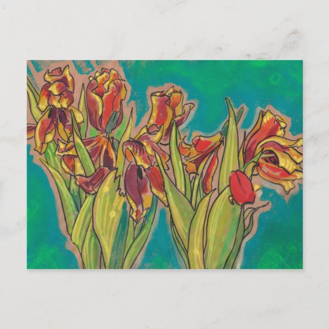 Postal Esbozo de tulipanes, pasteles de arte floral de fl (Anverso)
