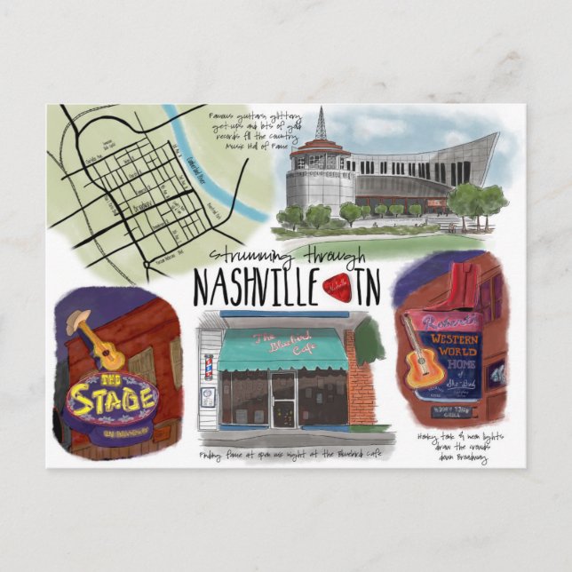 Postal Esbozo de viajes Postcard Struting through Nashvil (Anverso)