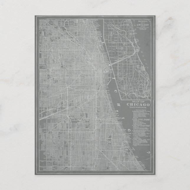Postal Esbozo del mapa de la ciudad de Chicago (Anverso)