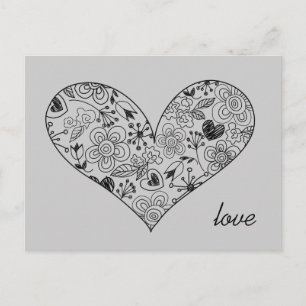 Postal Esbozo Doodle Heart Cute Love