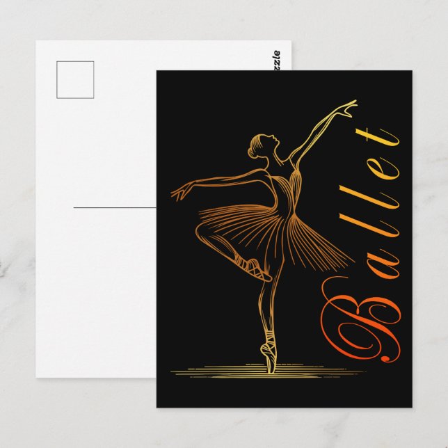 Postal Esbozo elegante de una ballet bailarina (Anverso / Reverso)