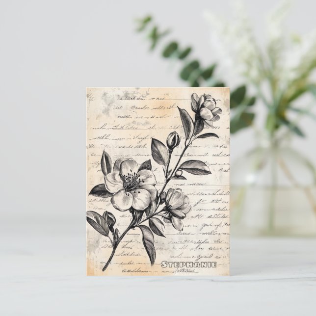 Postal Esbozo floral rústico con caligrafía - edad (2) (Anverso de pie)