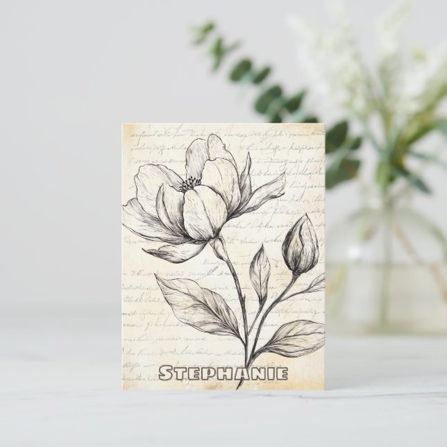 Postal Esbozo floral rústico con caligrafía - edad (4) (Anverso de pie)