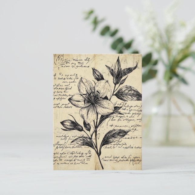 Postal Esbozo floral rústico con caligrafía - edad (5) (Anverso de pie)