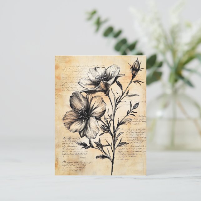 Postal Esbozo floral rústico con caligrafía - edad (6) (Anverso de pie)