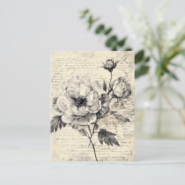 Postal Esbozo floral rústico con caligrafía - edad (7) (Anverso de pie)