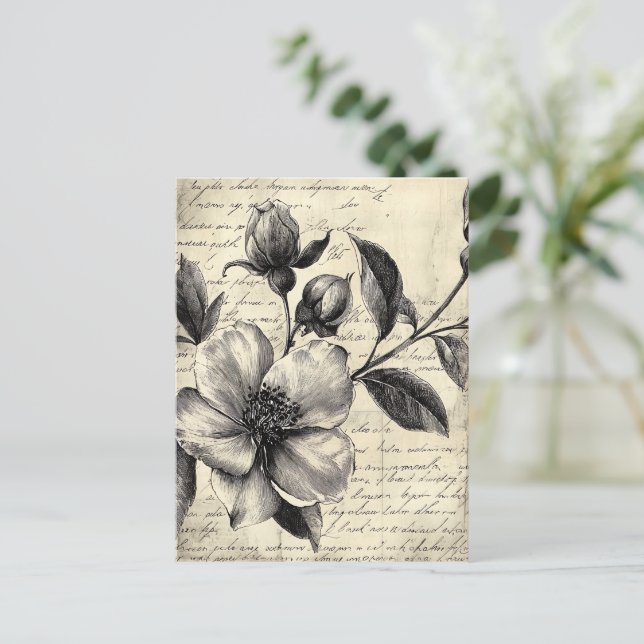 Postal Esbozo floral rústico con caligrafía - edad (8) (Anverso de pie)
