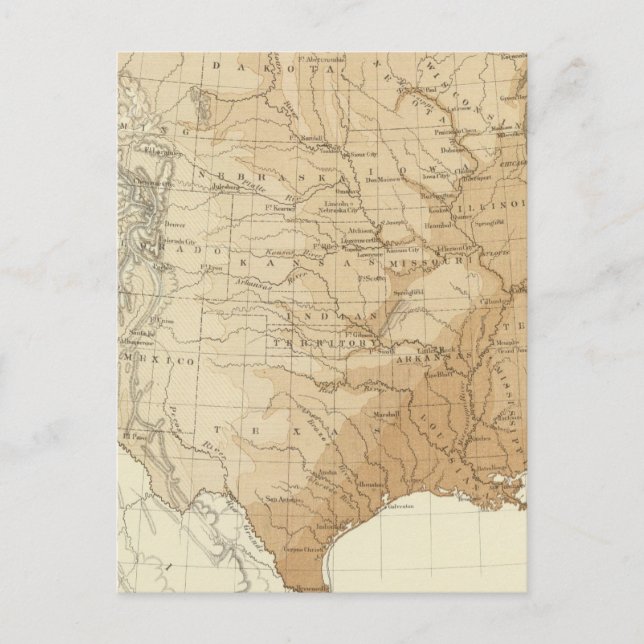 Postal Esbozo hipsomático de Estados Unidos (Anverso)