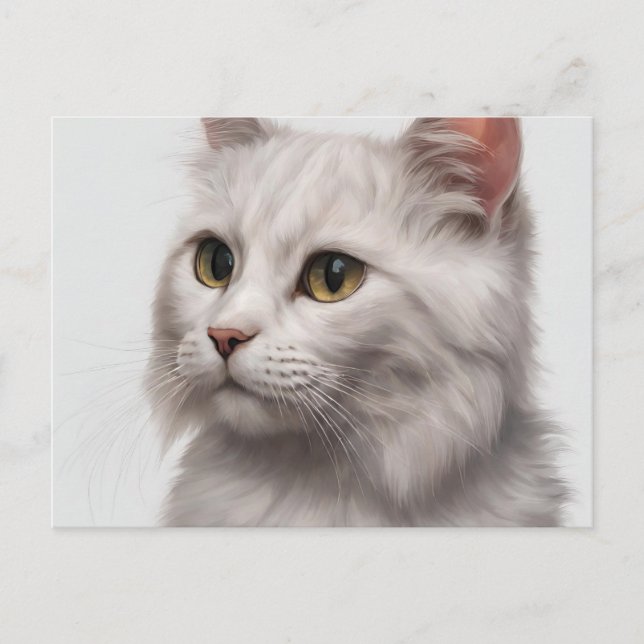 Postal Escala de gracia: Impresión de arte de gato blanco (Anverso)