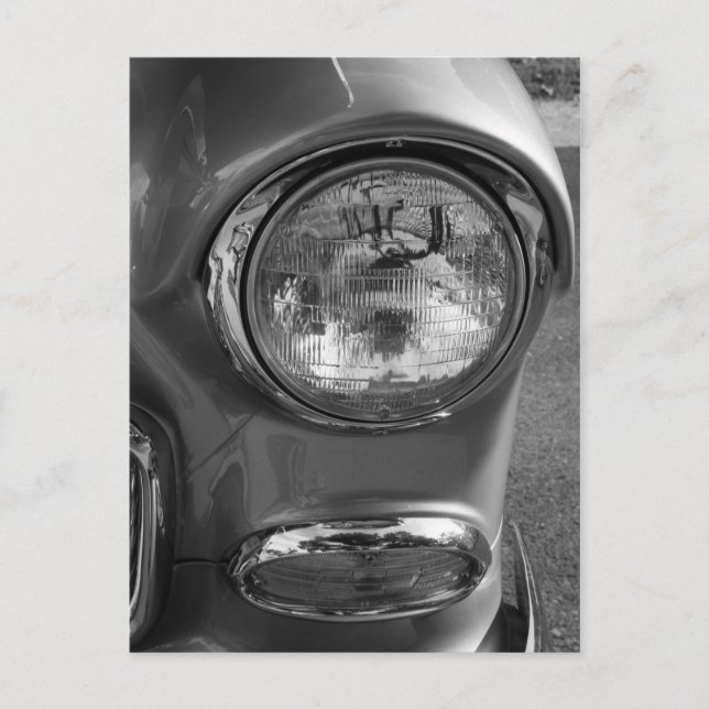 Postal Escala de grises del faro de 55 Chevy (Anverso)