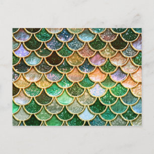 Postal Escalas de sirena de oro para Purpurina de Relieve