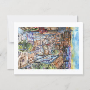 Postal Escalera al plan de Valparaíso (acuarela).