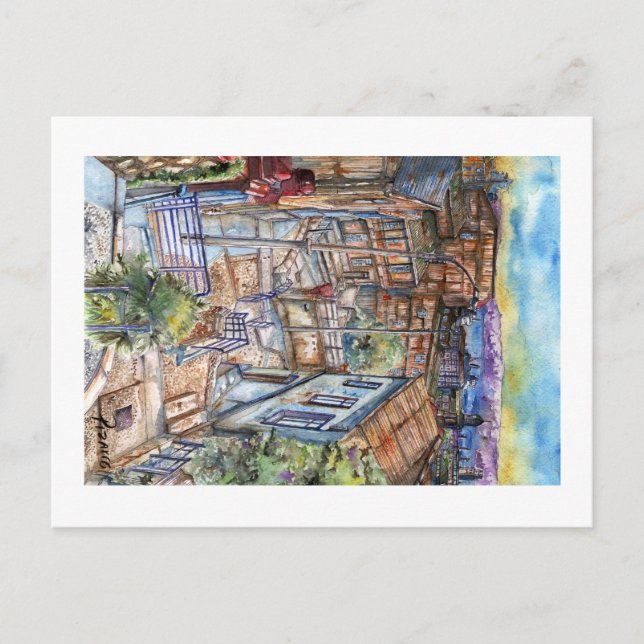 Postal Escalera al plan de Valparaíso (acuarela). (Anverso)