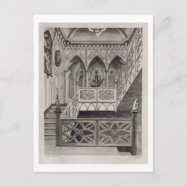 Postal Escalera en Strawberry Hill, grabada por J. Newto (Anverso)