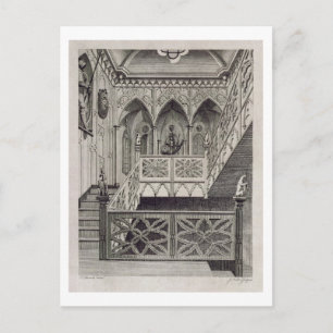 Postal Escalera en Strawberry Hill, grabada por J. Newto