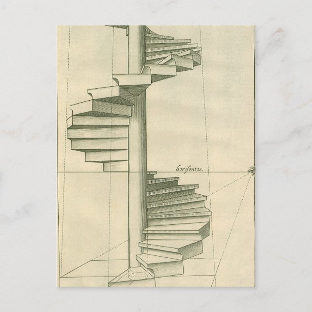 Postal Escaleras arquitectónicas vintage, escalera espira (Anverso)