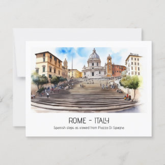 Postal Escalones españoles acuarela Roma Italia kesake