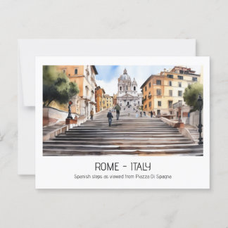 Postal Escalones españoles acuarela Roma Italia turista