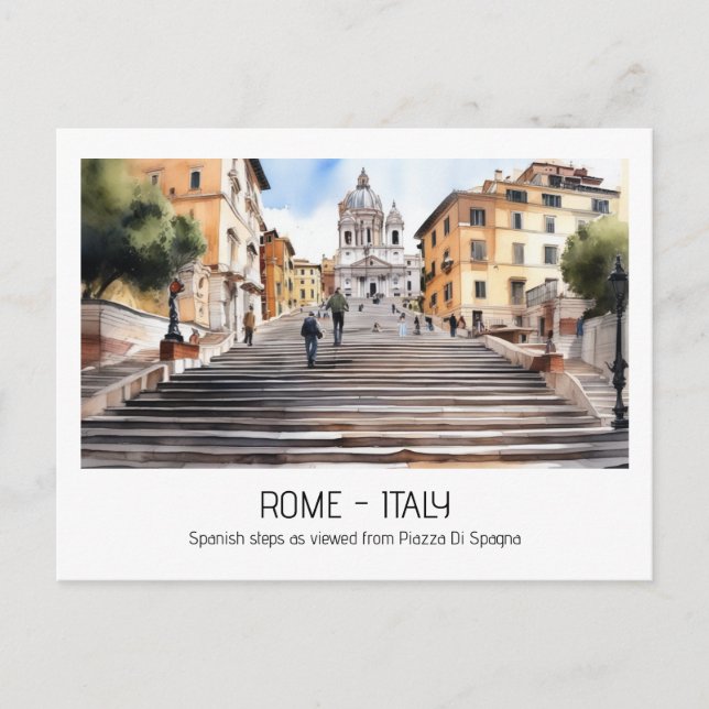 Postal Escalones españoles acuarela Roma Italia turista (Anverso)