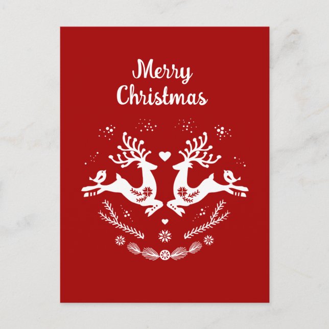Postal Escándalo festivo lindo Navidad blanco rojo venado (Anverso)