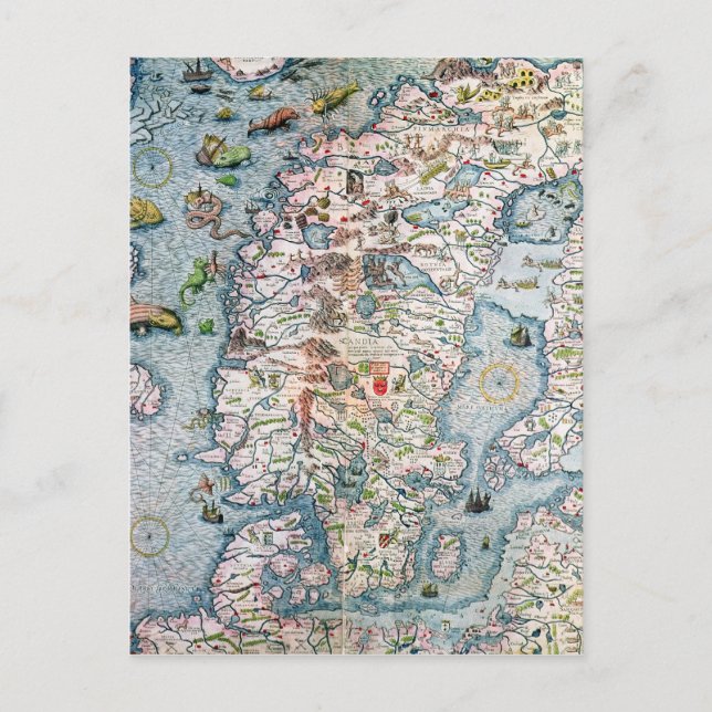 Postal Escandinavia, detalles de Carta Marina (Anverso)