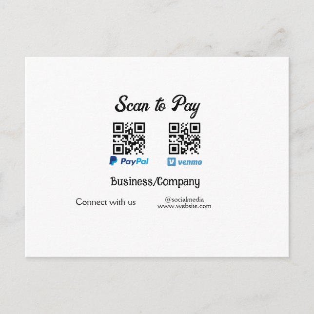 Postal Escanear para pagar código q r paypal venmo agrega (Anverso)