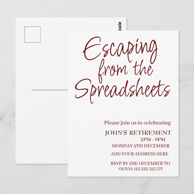 Postal Escapar de las hojas de cálculo de la jubilación d (Anverso / Reverso)
