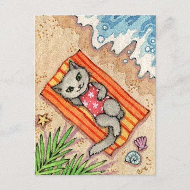 Postal Escape - Arte de gato en la playa (Anverso)