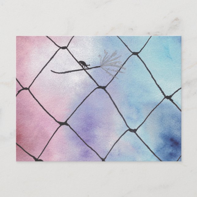 Postal Escarabajo de pintura acuarela en la valla (Anverso)