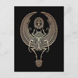 Postal Escarabajo egipcio de carab gris con negro ankh