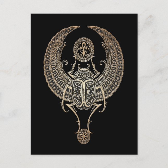 Postal Escarabajo egipcio de carab gris con negro ankh (Anverso)