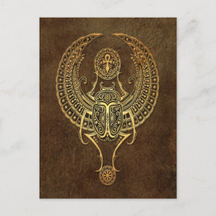 Postal Escarabajo egipcio de rapaz con Ankh Brown
